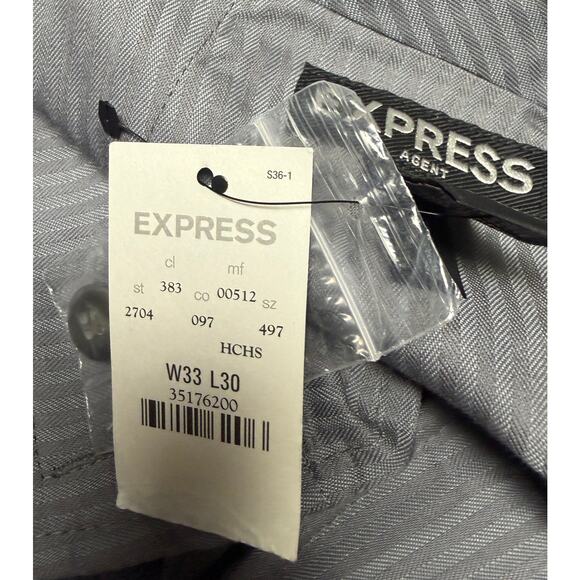 Express Agent 33 x 30 Slim Fit Dress Pants Gray Flat Front Stretch Men NWT New - Picture 10 of 10